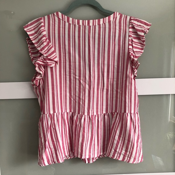 Striped Copper Key Ruffle Top with Button Front - Picture 2 of 3